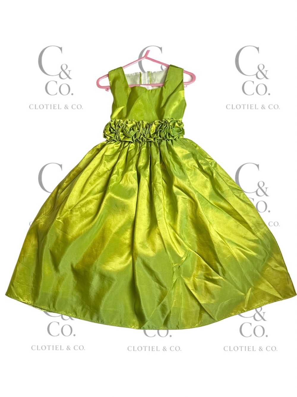 Sweet Kids Girls Dress Size 5 Green Shantung Rosette Party Flower Girl Holiday